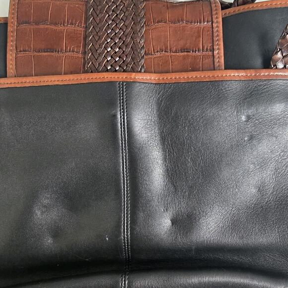 Brighton 90s Medium Brown Black Shoulder Tote Bag Purse 852249 Minimalist Mature - Picture 14 of 14